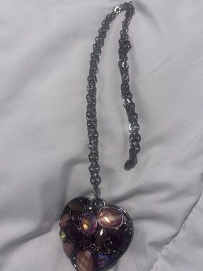 Heart Pendant Necklace with Purple Gemstones